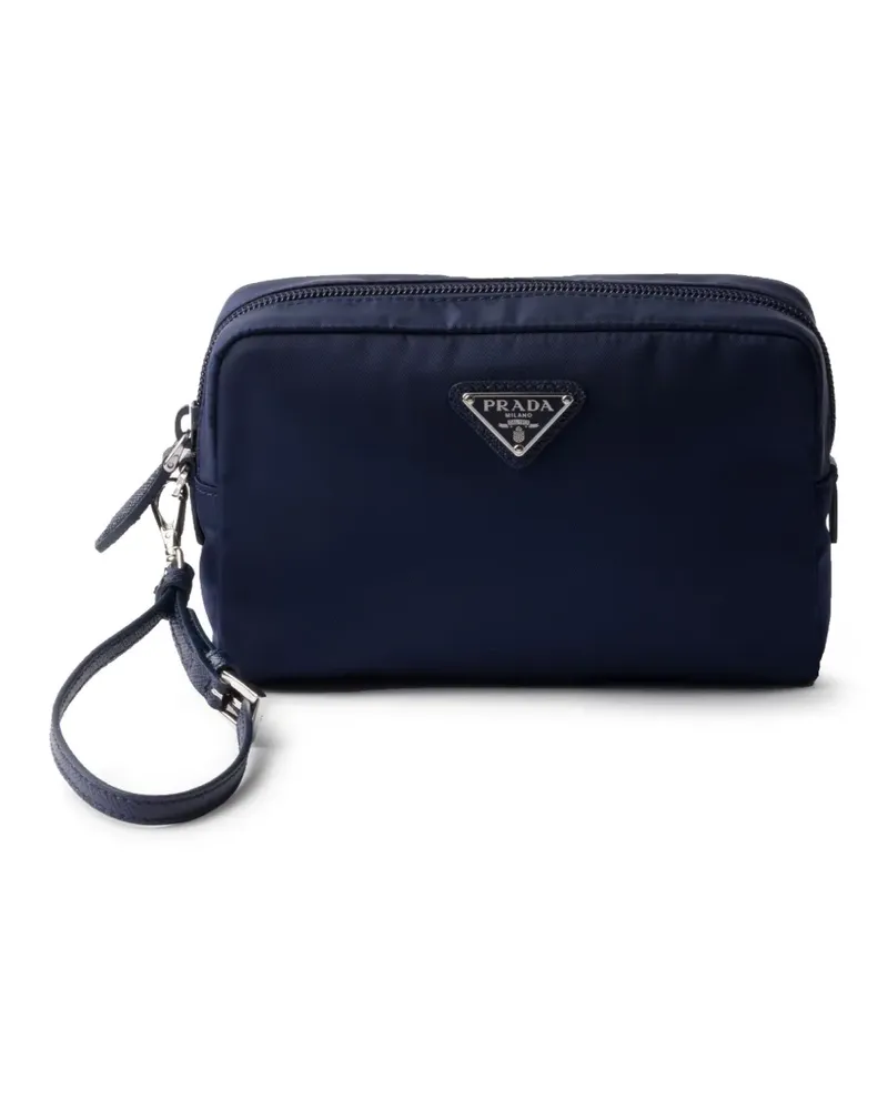 Prada Kosmetiktasche mit Logo-Schild - Blau Blau