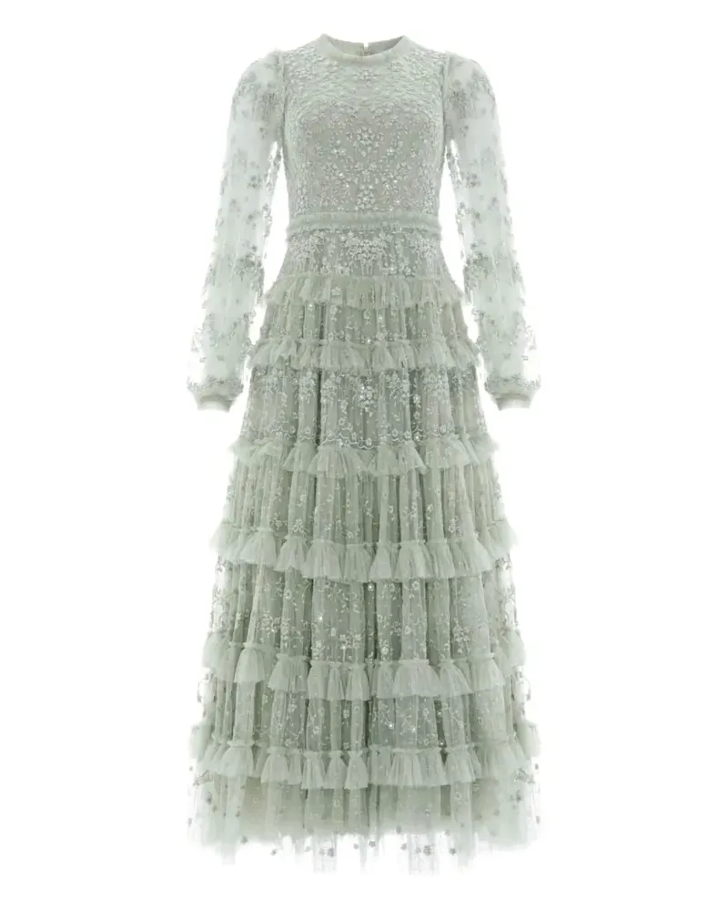 Needle & Thread Gerüschtes Blossom Spitzen-Maxikleid - Grün Grün