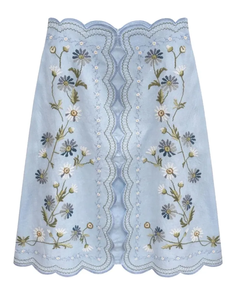 Sea floral-embroidery mini skirt - Blau Blau