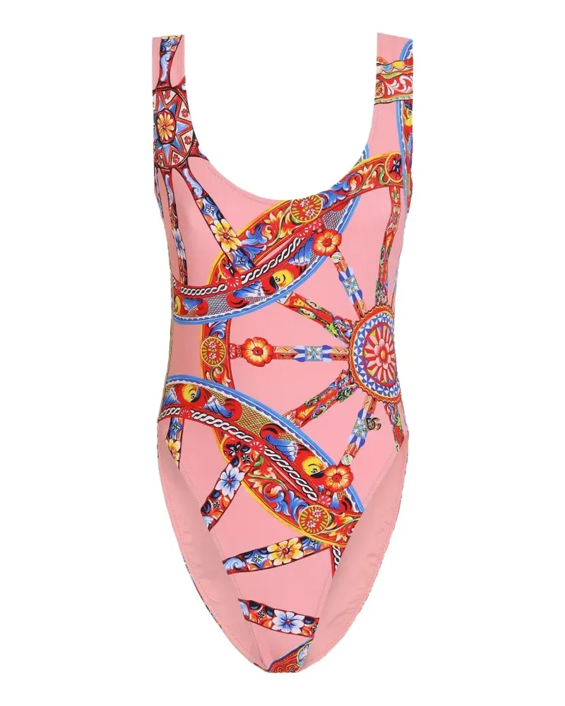 Dolce & Gabbana Carreto-print one-piece swimsuit - Rosa Rosa