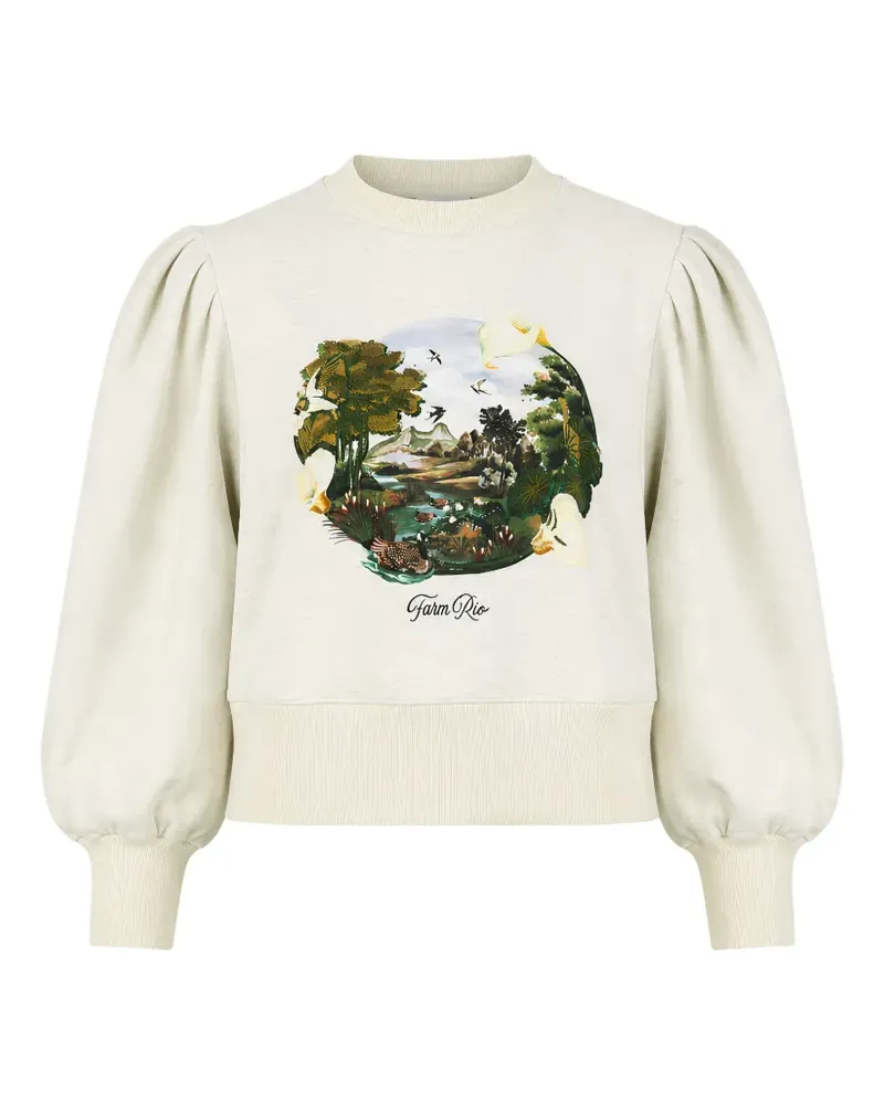 FARM Rio landscape-print puffed-sleeve sweater - Nude Nude