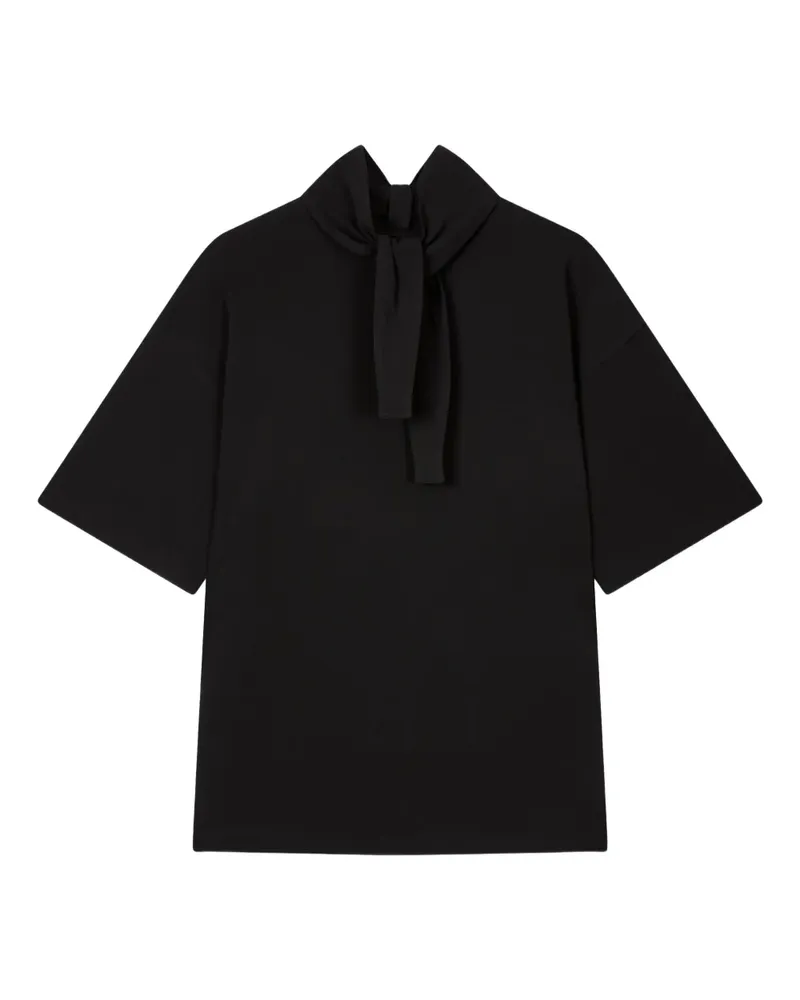 STUDIO TOMBOY Kurzärmeliges Oberteil mit Schleifenkragen - Schwarz Schwarz