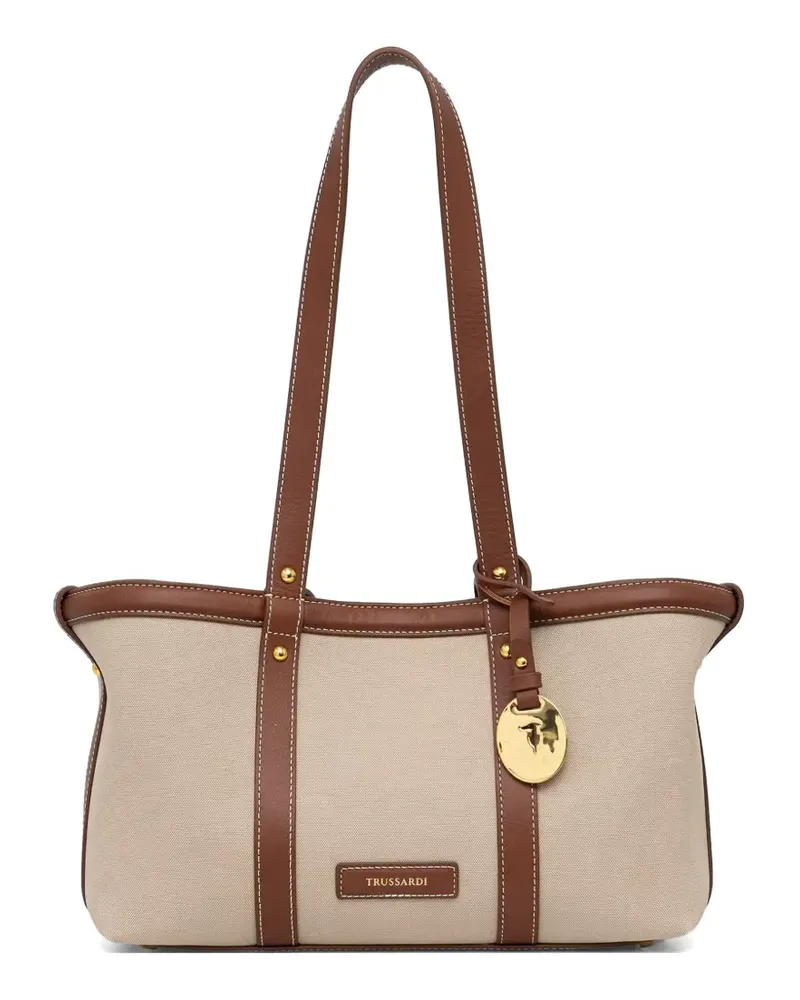 Trussardi small Elba contrast-trim canvas shoulder bag - Nude Nude