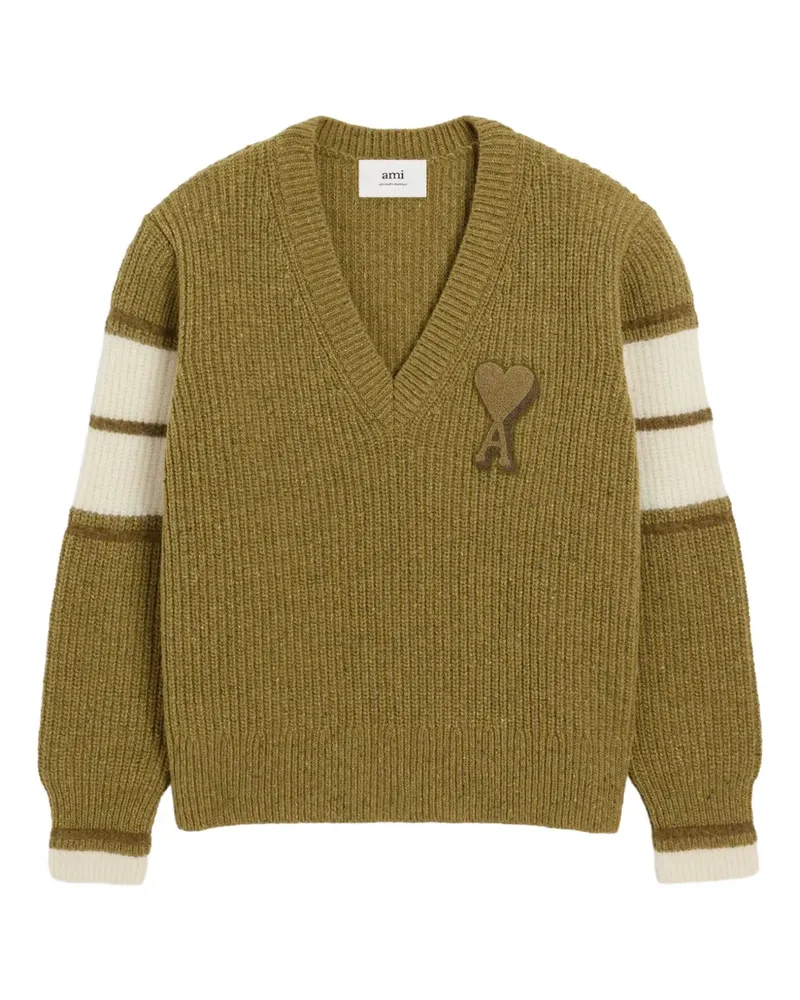 AMI Paris Ami de Coeur Pullover mit V-Ausschnitt - 374 LICHEN 374