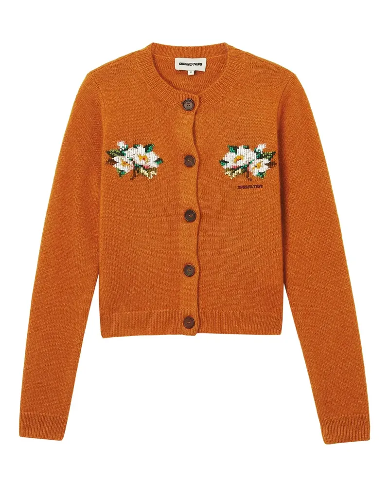 SHUSHU/TONG Cardigan mit Blumenverzierung - Orange Orange