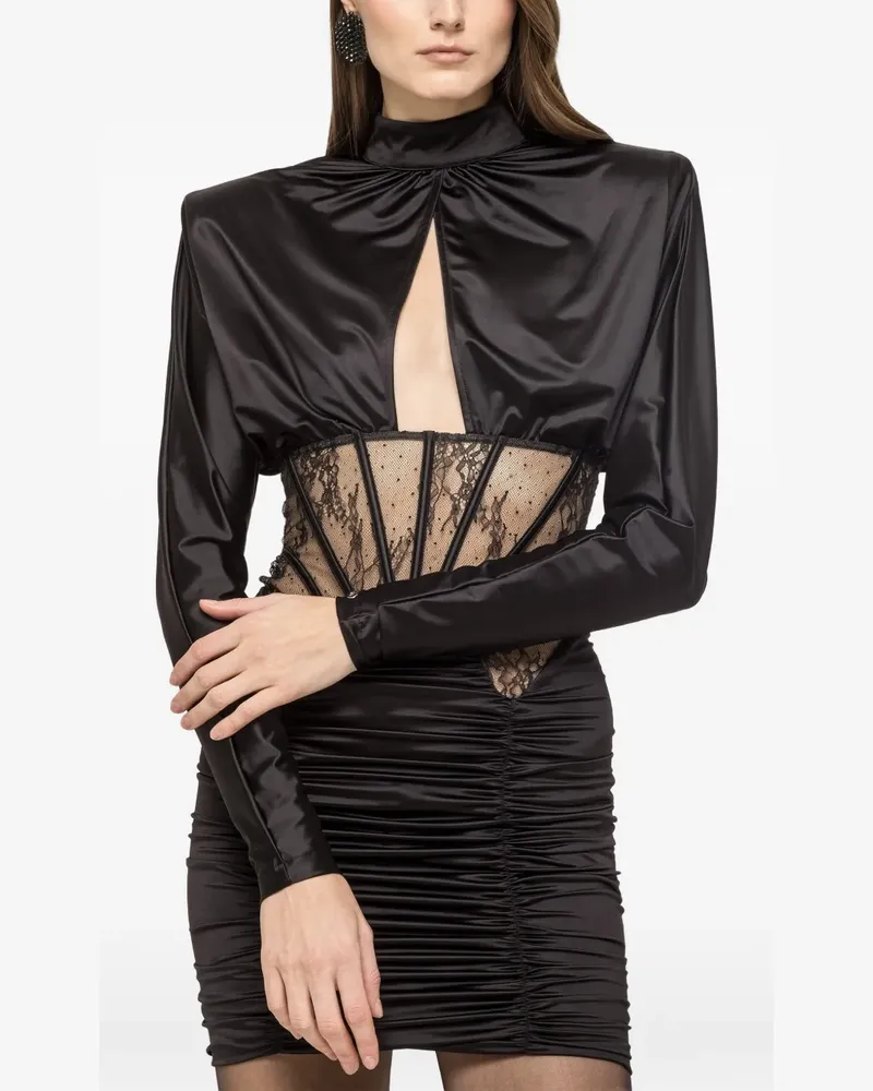 NISSA lace-insert satin mini dress - Schwarz Schwarz