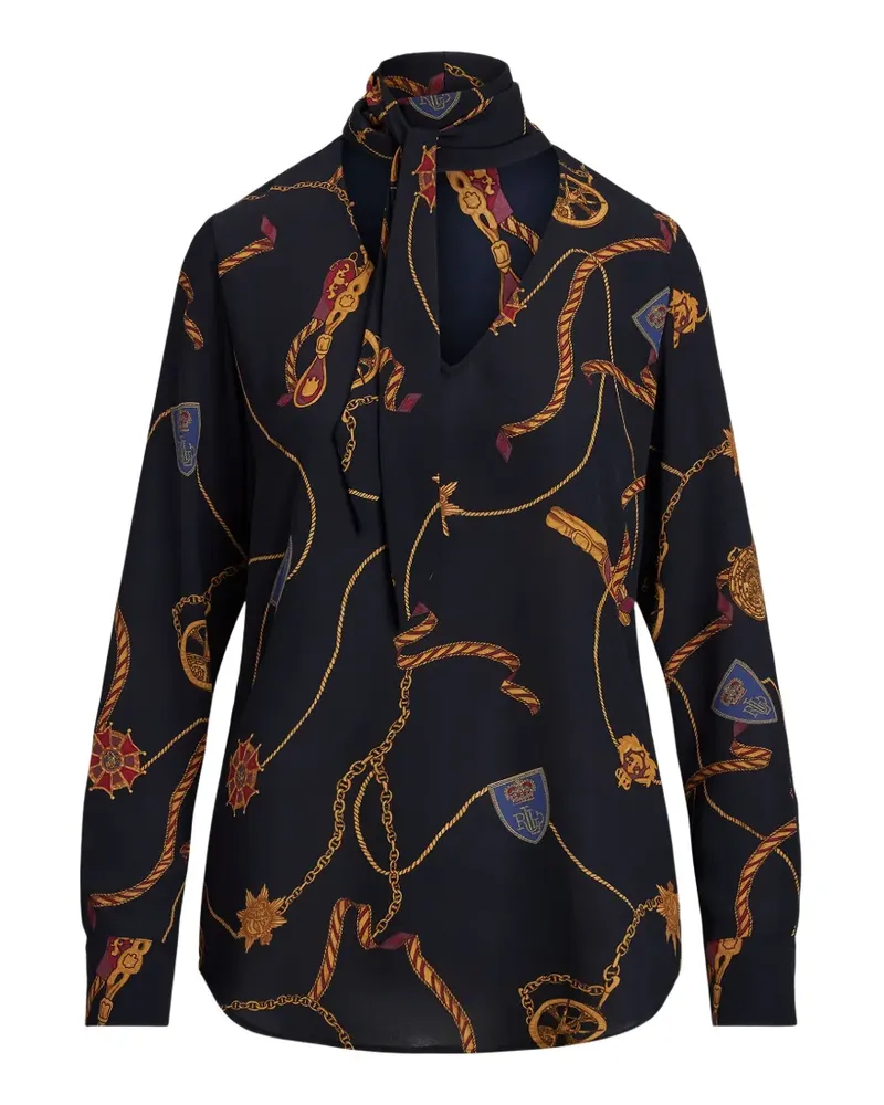 Ralph Lauren chain-print tie-neck blouse - Blau Blau