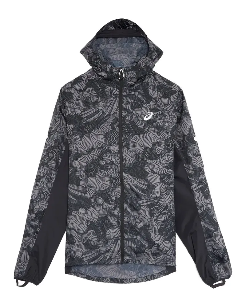 Asics Fujitrail Jacke mit grafischem Print - Schwarz Schwarz