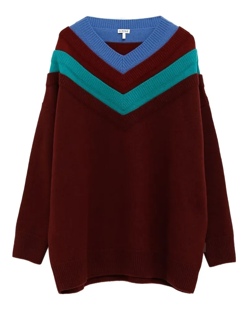 Loewe Gestreifter Pullover mit V-Ausschnitt - Rot Rot