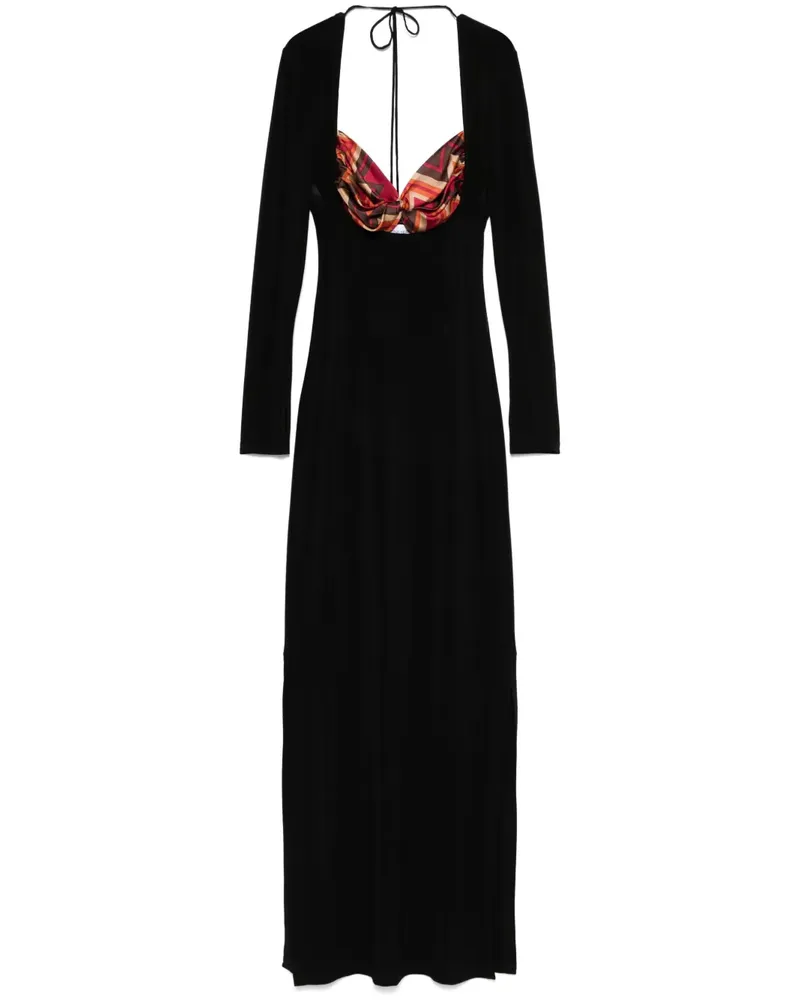 Marine Serre Maxikleid mit Schaldetail - Schwarz Schwarz