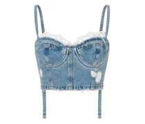 Cropped-Oberteil mit Spitzenbesatz - Blau