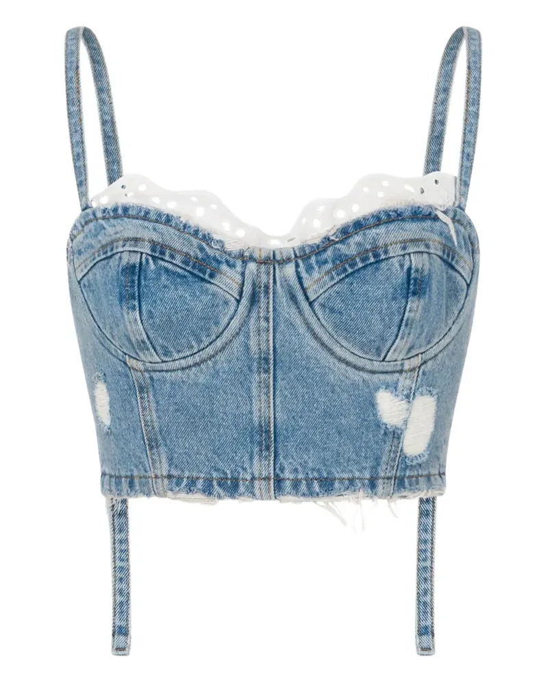 Moschino Cropped-Oberteil mit Spitzenbesatz - Blau Blau