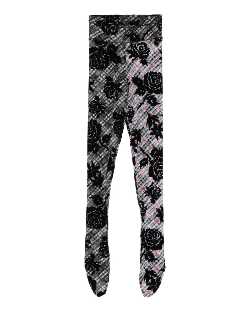 CHOPOVA LOWENA Picnic floral check tights - Schwarz Schwarz