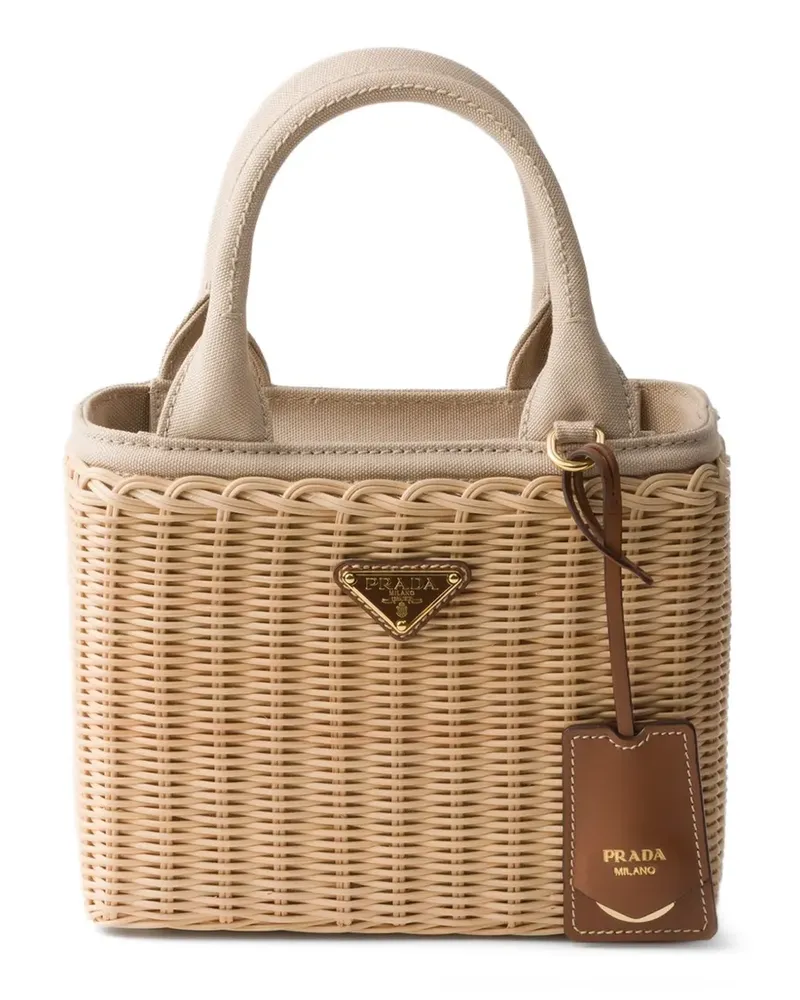 Prada small wicker and canvas tote bag - Nude Nude