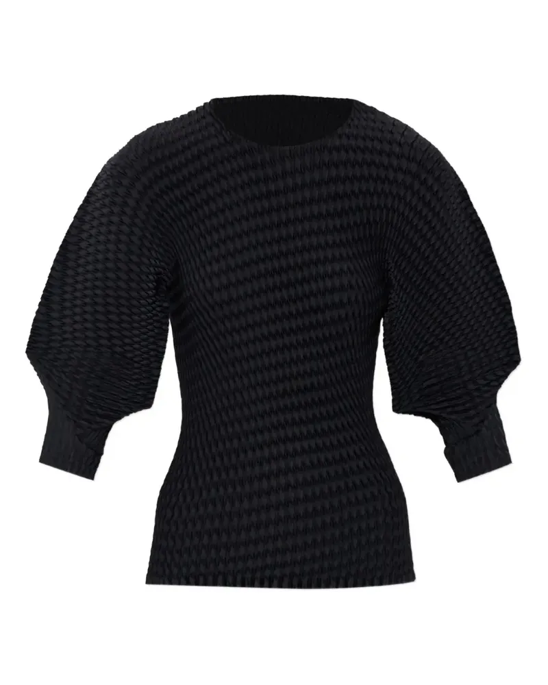 Issey Miyake Sleek Pleats Bluse mit Puffärmeln - Schwarz Schwarz
