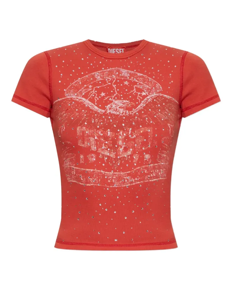 Diesel T-Shirt mit Kristallen - Rot Rot