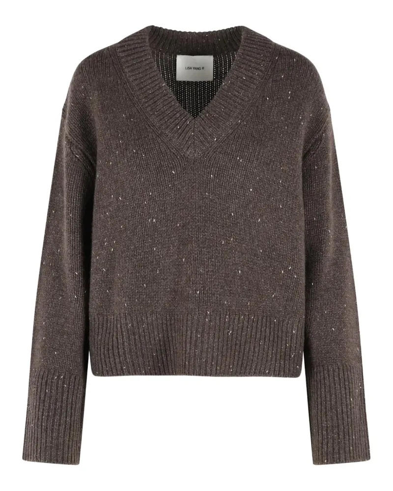 Lisa Yang Gerippter Pullover mit V-Ausschnitt - Braun Braun