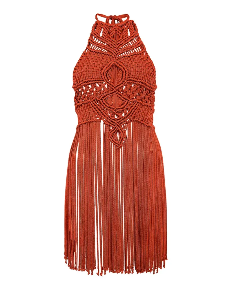 Alberta Ferretti macramé fringe mini dress - Orange Orange