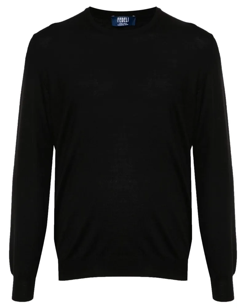 Fedeli Fein gestrickter Pullover - Schwarz Schwarz