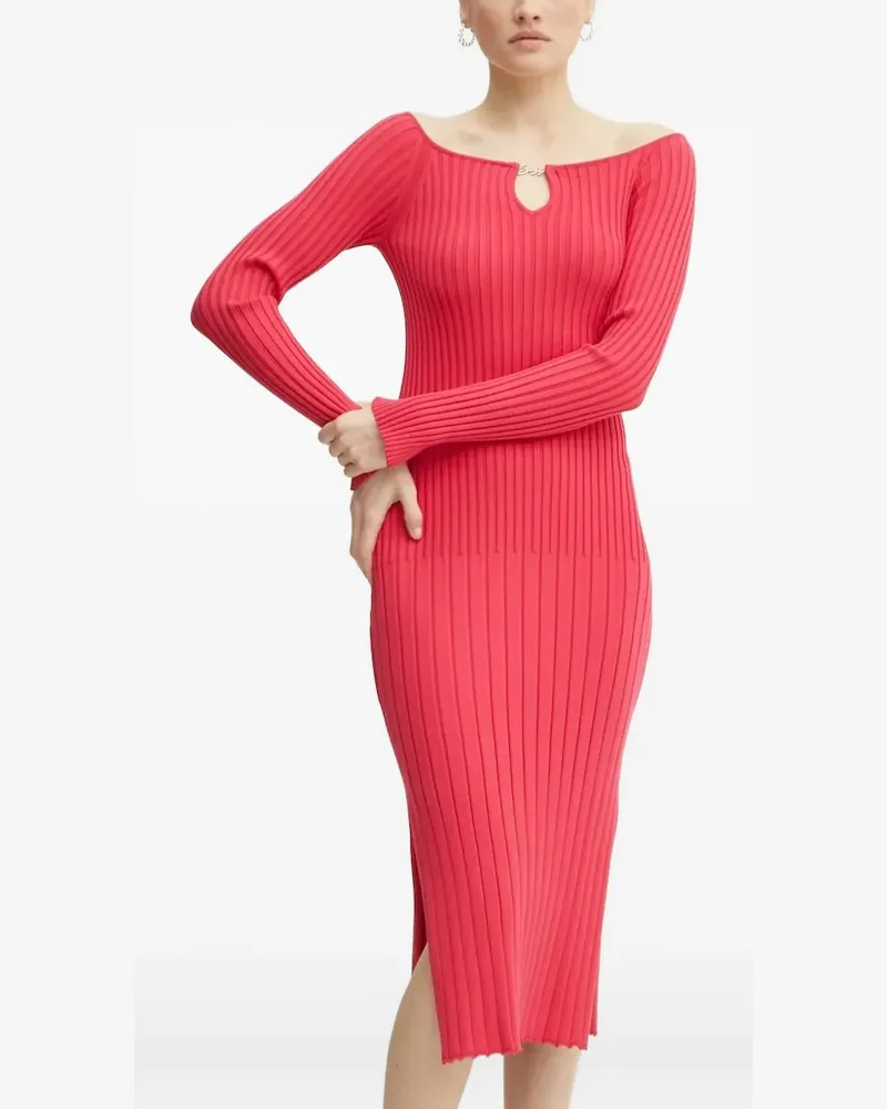 HUGO BOSS Geripptes Midikleid - Rosa Rosa
