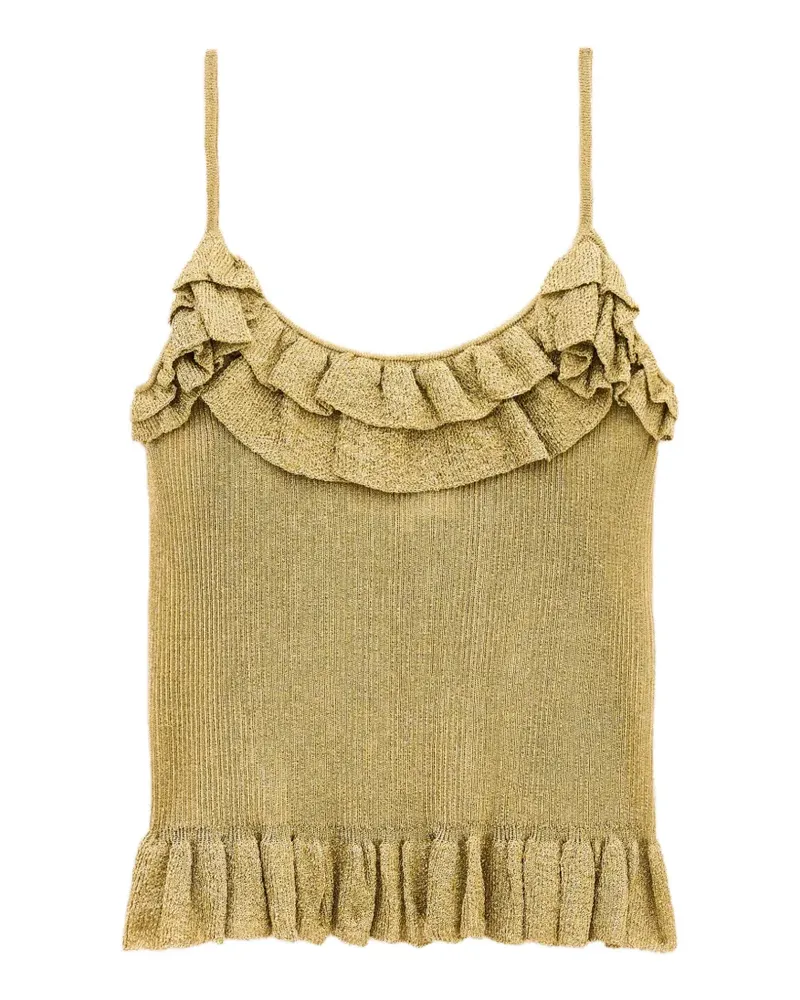 ba&sh Zaria ruffled ribbed top - Gold Gold