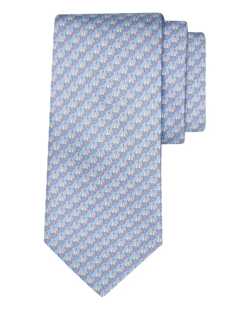 Ferragamo Seidenkrawatte mit Segelboot-Print - Blau Blau