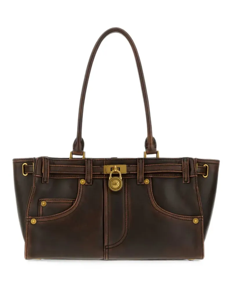 Michael Kors Hamilton Moderne small burnished leather satchel bag - Braun Braun
