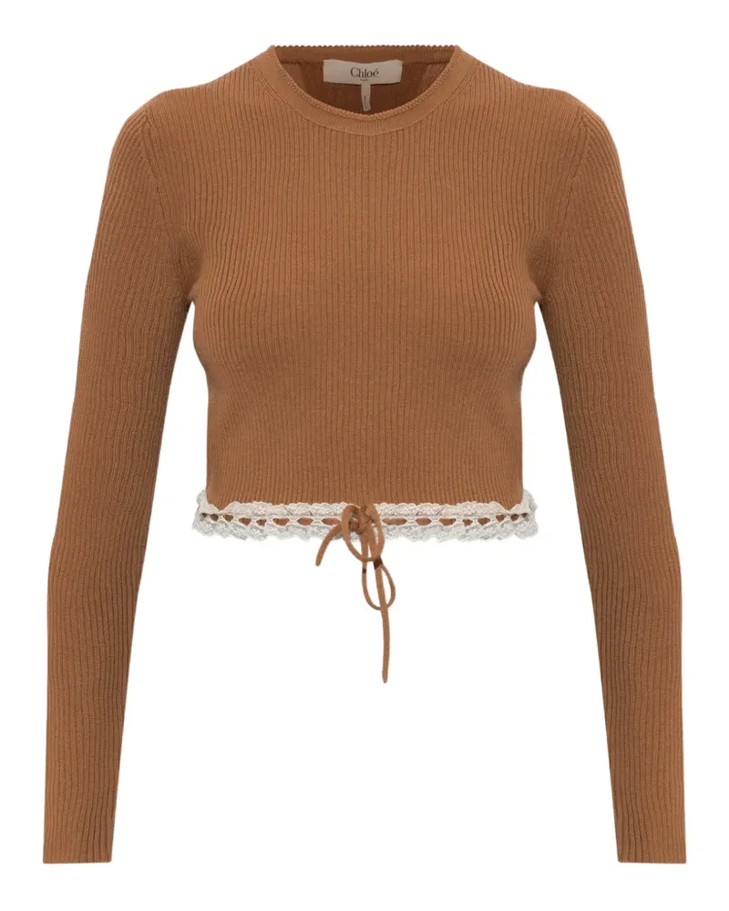 Chloé Gerippter Strickpullover mit Spitzenbesatz - Braun Braun