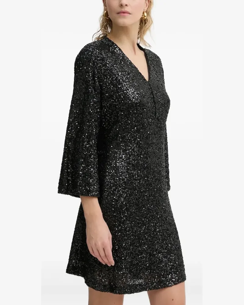 BRUUNS BAZAAR Pailletten-Minikleid mit Dreiviertelärmeln - Schwarz Schwarz