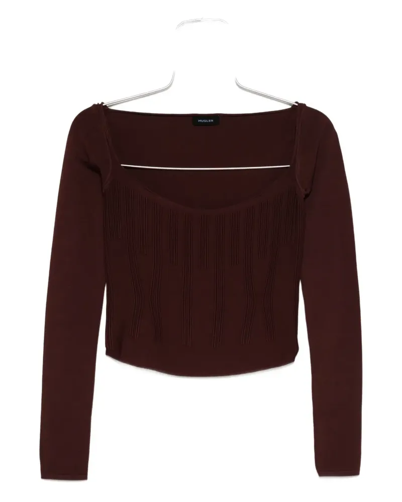 Thierry Mugler Geripptes Top mit eckigem Ausschnitt - Rot Rot