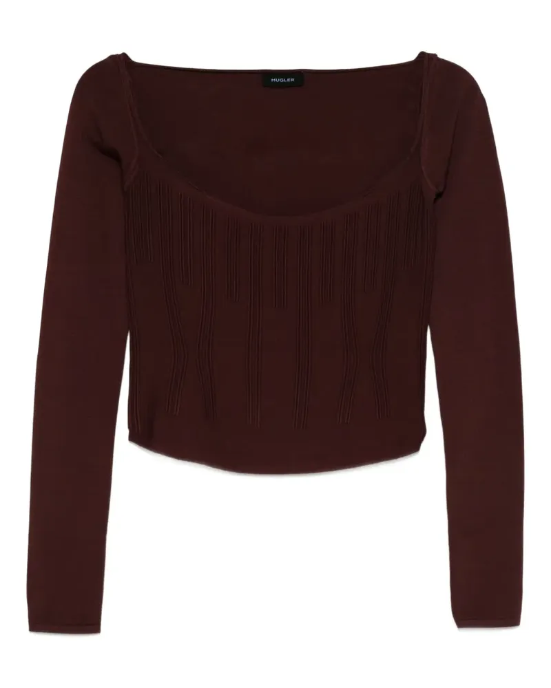 Thierry Mugler Geripptes Top mit eckigem Ausschnitt - Rot Rot