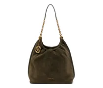 large Indie logo-plaque suede shoulder bag - Grün