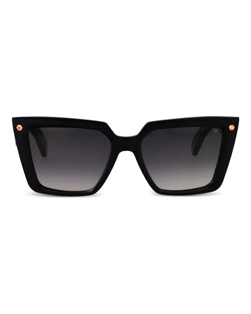 Philipp Plein Sonnenbrille mit geometrischem Gestell - Schwarz Schwarz