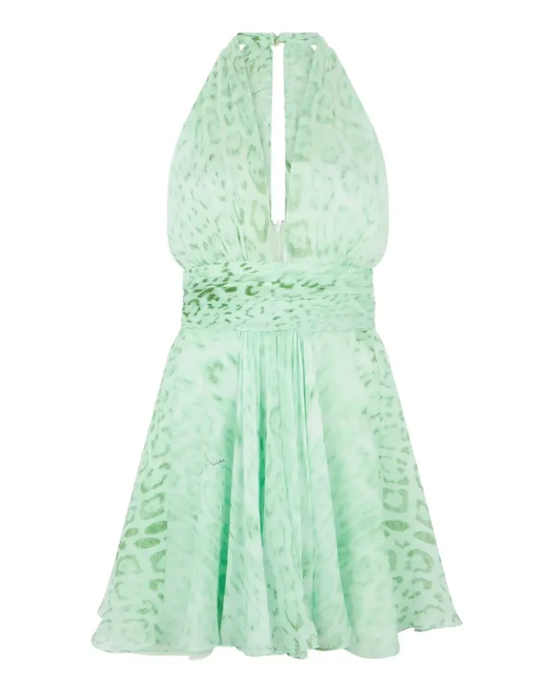 Roberto Cavalli leopard-print halterneck mini dress - Grün Grün