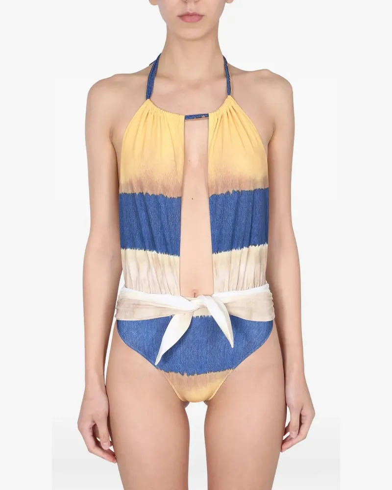 Alberta Ferretti Gestreifter Badeanzug mit Bindegürtel - Blau Blau