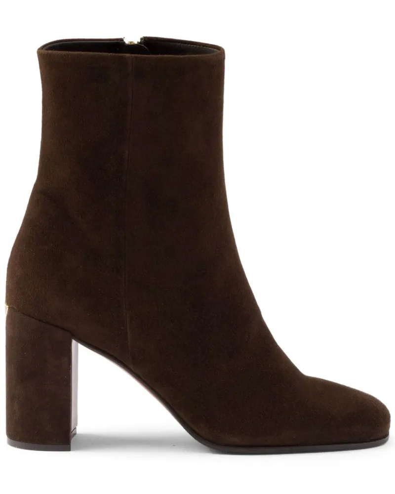 Prada Wildlederstiefel mit emailliertem Triangel-Logo 90mm - Braun Braun