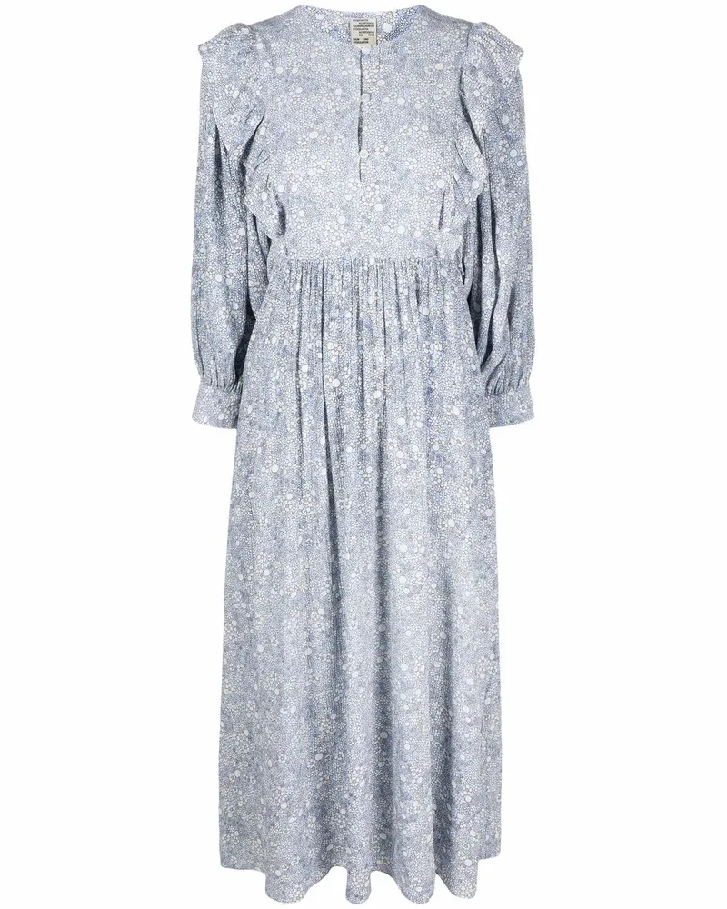 Baum und Pferdgarten Gerüschtes Midikleid mit Blumen-Print - Blau Blau