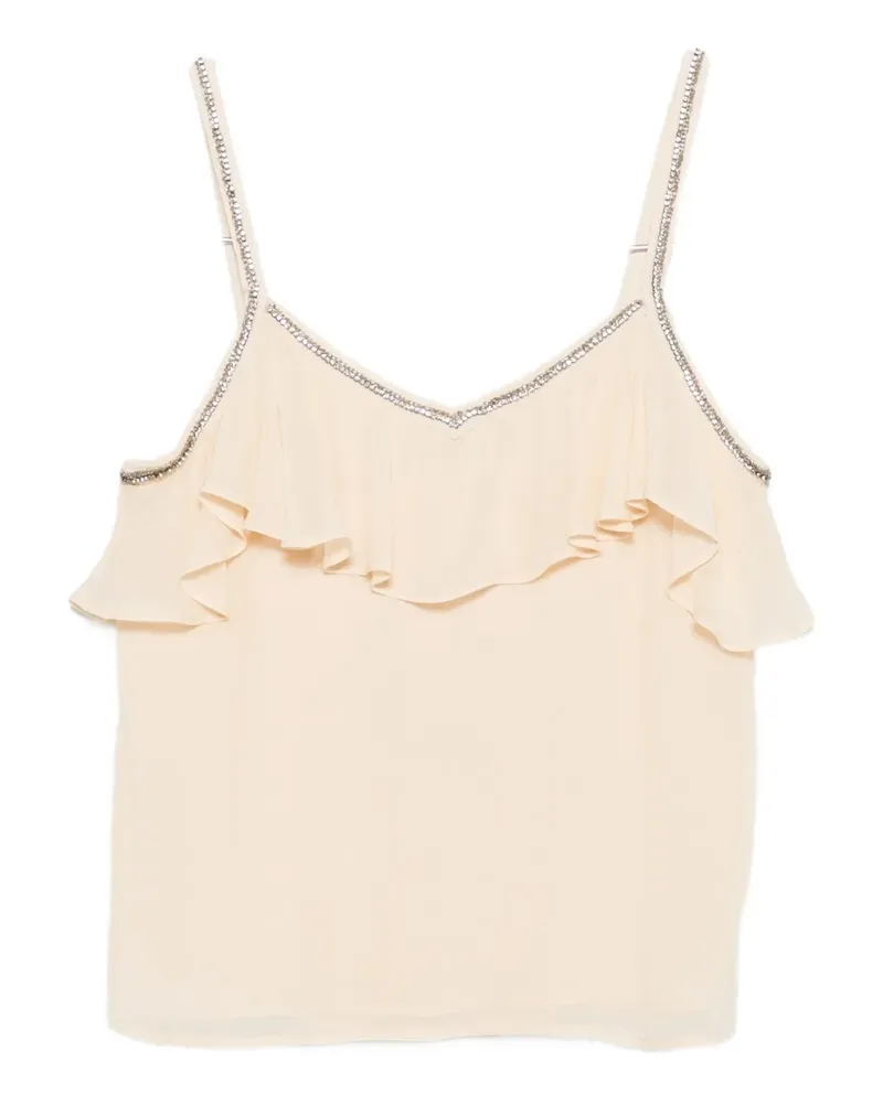 Twin-Set ruffled rhinestone-embellished top - Nude Nude