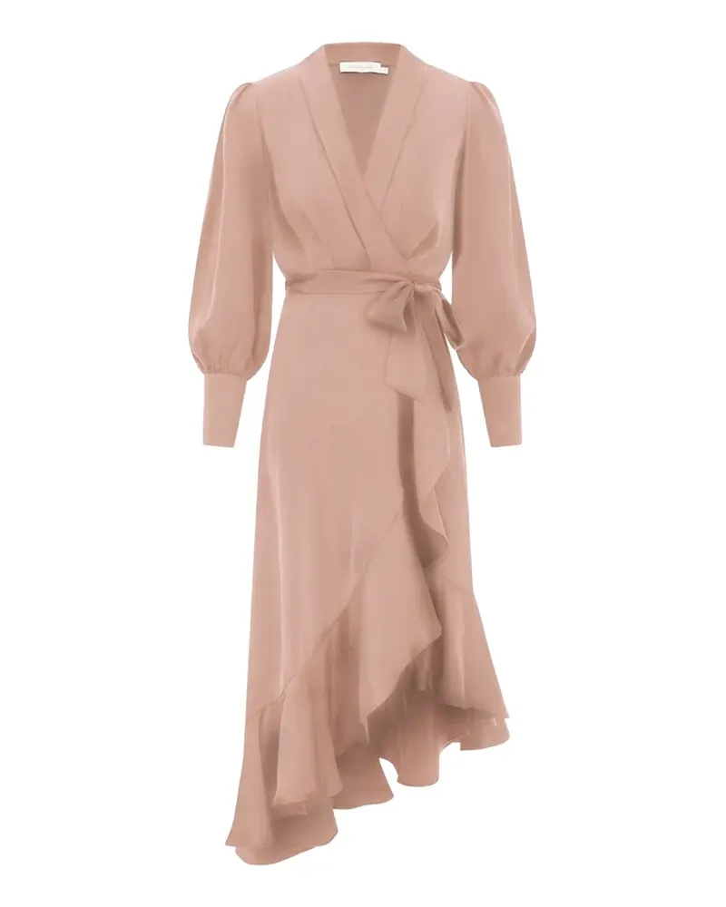 Zimmermann Gerüschtes Midikleid im Wickelstil - Rosa Rosa