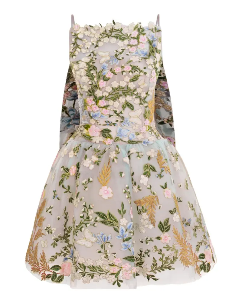 Oscar de la Renta Cape-Kleid aus dominikanischer Guipure-Spitze mit floralem Mustermix - Blau Blau