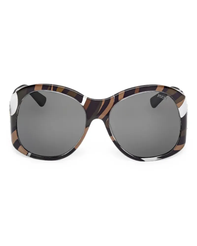 Emilio Pucci Marmo-print round-frame sunglasses - Braun Braun