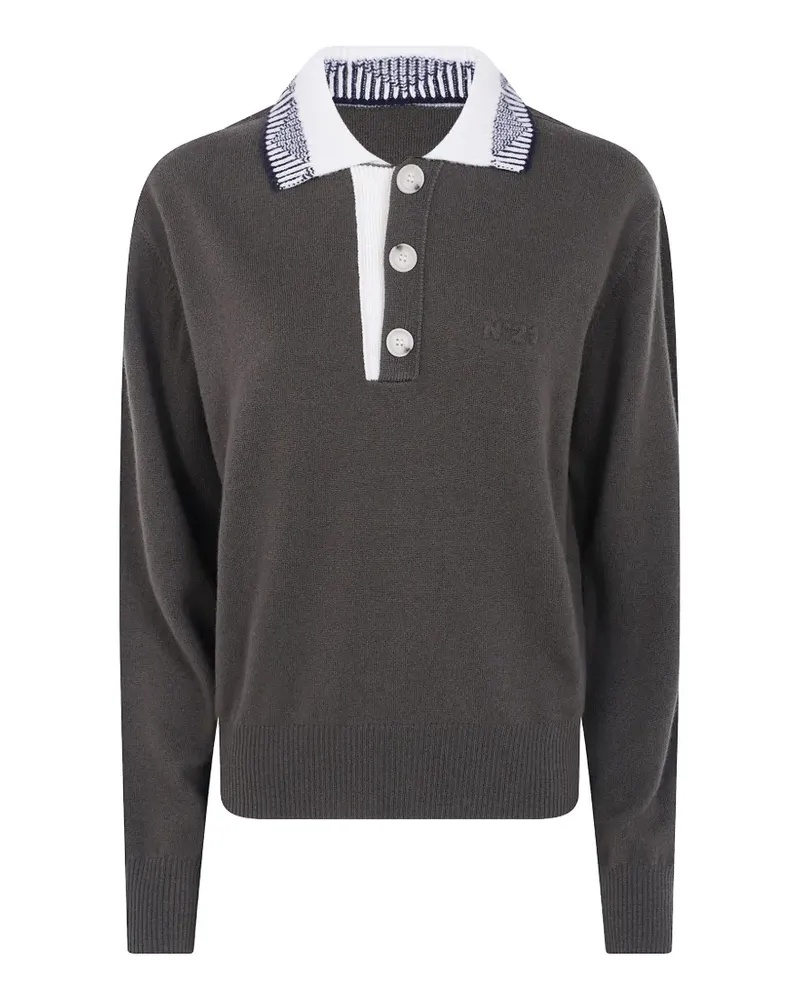N° 21 Polo-Pullover aus Wolle - Grau Grau