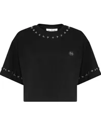 Philipp Plein Cropped-T-Shirt mit Sternnieten Schwarz