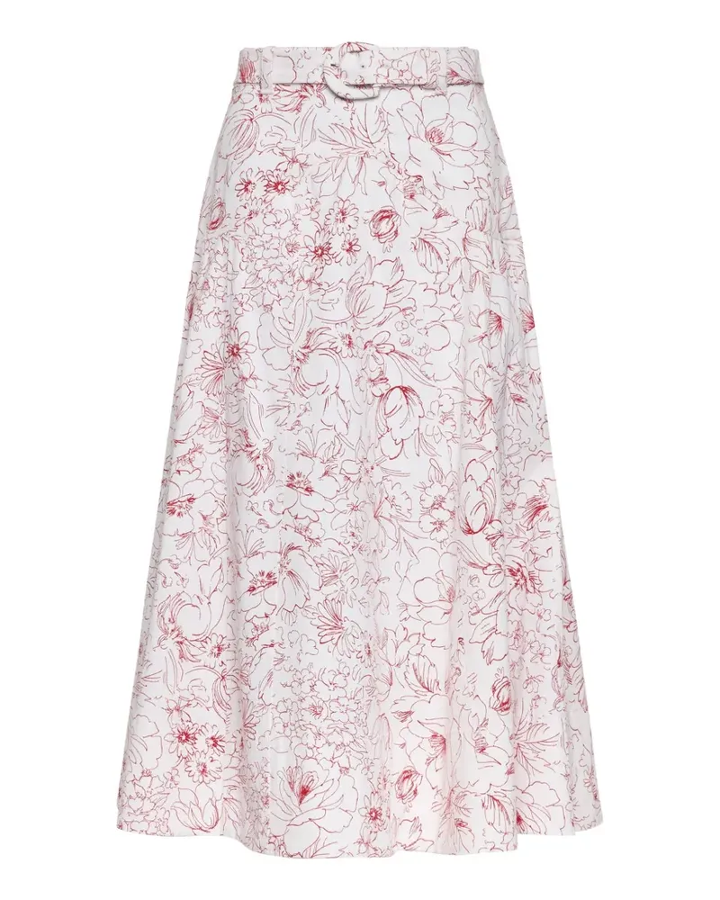 Cinq à Sept Nala floral-print belted midi skirt - Weiß Weiß
