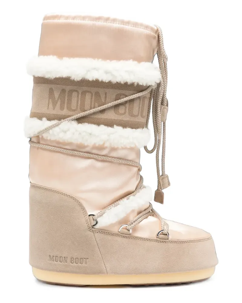 Moon Boot suede-trim faux-shearling boots - Nude Nude