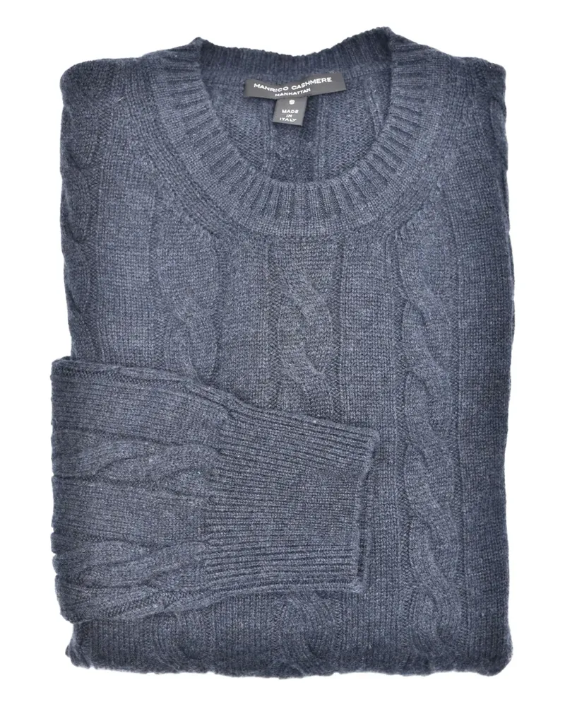 Manrico Cashmere Pullover mit Zopfmuster - Blau Blau