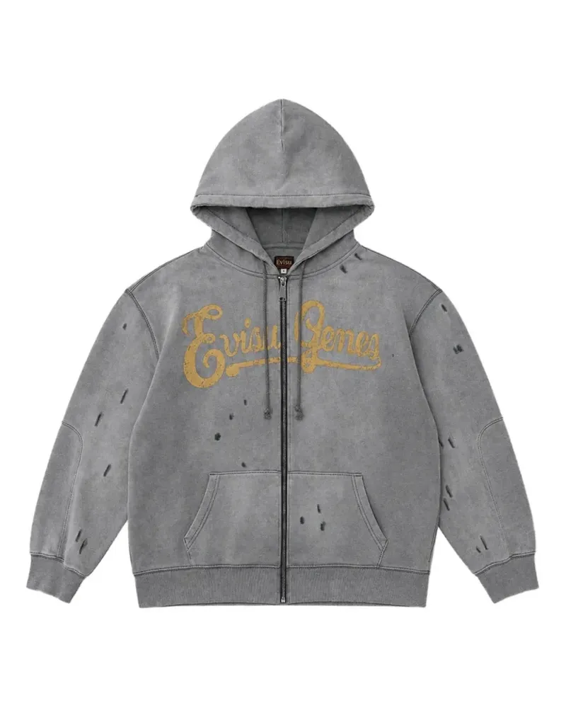Evisu Genes Logo Hoodie im Distressed-Look - Grau Grau