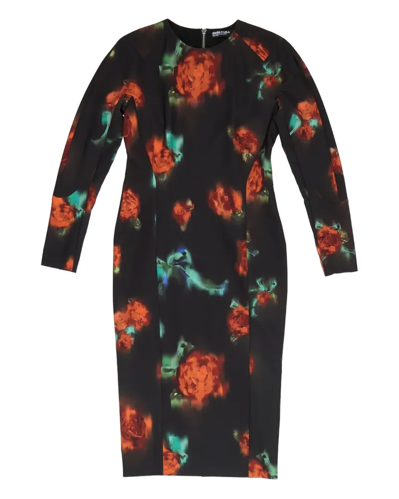 BIMBA Y LOLA Midikleid mit Blumenmuster - Schwarz Schwarz