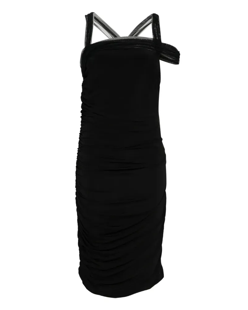 Nensi Dojaka tulle-detail ruched midi dress - Schwarz Schwarz