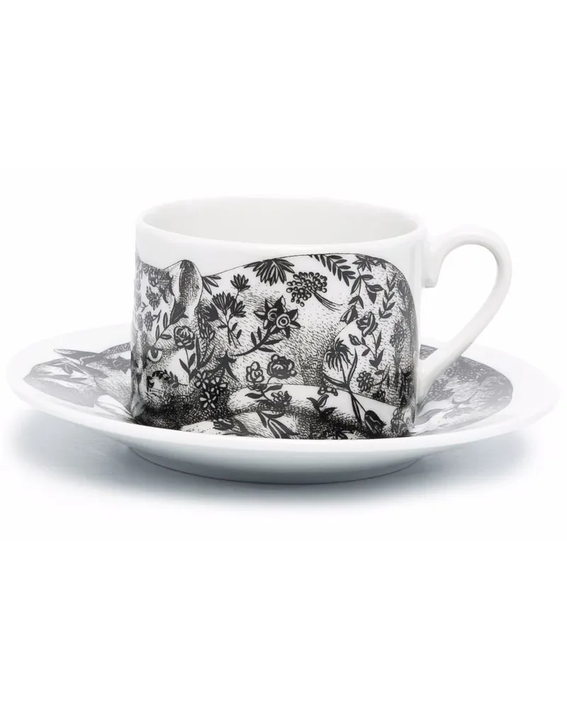 Fornasetti Tasse und Untertasse mit Print Schwarz